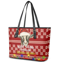 Just A Girl Who Loves Christmas And Goats Ugly Christma Leather Tote Bag Funny Xmas Holiday Patterns - Wonder Print Shop