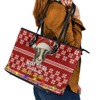 Just A Girl Who Loves Christmas And Goats Ugly Christma Leather Tote Bag Funny Xmas Holiday Patterns - Wonder Print Shop