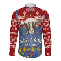 Just A Girl Who Loves Christmas And Goats Ugly Christma Long Sleeve Button Shirt Funny Xmas Holiday Patterns - Wonder Print Shop