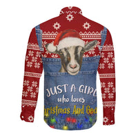 Just A Girl Who Loves Christmas And Goats Ugly Christma Long Sleeve Button Shirt Funny Xmas Holiday Patterns - Wonder Print Shop