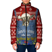 Just A Girl Who Loves Christmas And Goats Ugly Christma Padded Jacket Funny Xmas Holiday Patterns - Wonder Print Shop