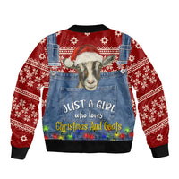 Just A Girl Who Loves Christmas And Goats Ugly Christma Sleeve Zip Bomber Jacket Funny Xmas Holiday Patterns - Wonder Print Shop