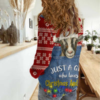 Just A Girl Who Loves Christmas And Goats Ugly Christma Women Casual Shirt Funny Xmas Holiday Patterns - Wonder Print Shop