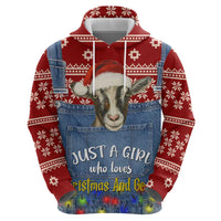 Just A Girl Who Loves Christmas And Goats Ugly Christma Zip Hoodie Funny Xmas Holiday Patterns - Wonder Print Shop