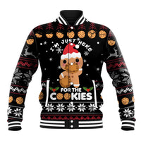 Just Here For The Cookies Christmas Baseball Jacket Funny Xmas Holiday Patterns - Wonder Print Shop
