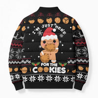 Just Here For The Cookies Christmas Bomber Puffer Jacket Funny Xmas Holiday Patterns - Wonder Print Shop