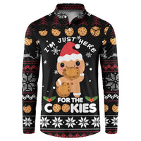 Just Here For The Cookies Christmas Button Sweatshirt Funny Xmas Holiday Patterns - Wonder Print Shop