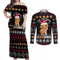 Just Here For The Cookies Christmas Couples Matching Off Shoulder Maxi Dress and Long Sleeve Button Shirt Funny Xmas Holiday Patterns - Wonder Print Shop