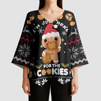 Just Here For The Cookies Christmas Kimono Sleeve Blouse Funny Xmas Holiday Patterns - Wonder Print Shop