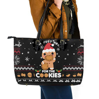 Just Here For The Cookies Christmas Leather Tote Bag Funny Xmas Holiday Patterns - Wonder Print Shop