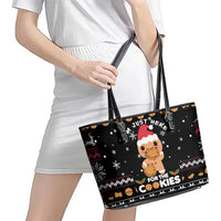 Just Here For The Cookies Christmas Leather Tote Bag Funny Xmas Holiday Patterns - Wonder Print Shop