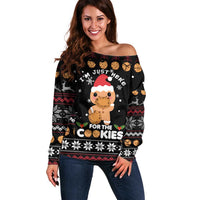Just Here For The Cookies Christmas Off Shoulder Sweater Funny Xmas Holiday Patterns - Wonder Print Shop
