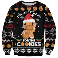 Just Here For The Cookies Christmas Sweatshirt Funny Xmas Holiday Patterns - Wonder Print Shop
