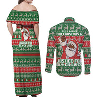 Justice For Black Lives Christmas Couples Matching Off Shoulder Maxi Dress and Long Sleeve Button Shirt Funny Xmas Holiday Patterns - Wonder Print Shop