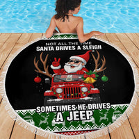 Santa Claus Drive A JEEP Beach Blanket Funny Xmas Holiday Patterns - Wonder Print Shop