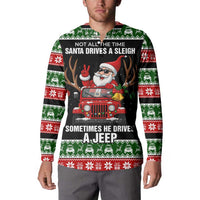 Santa Claus Drive A JEEP Button Sweatshirt Funny Xmas Holiday Patterns - Wonder Print Shop
