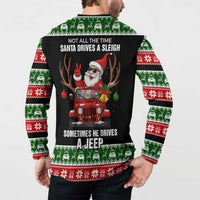 Santa Claus Drive A JEEP Button Sweatshirt Funny Xmas Holiday Patterns - Wonder Print Shop
