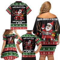 Santa Claus Drive A JEEP Family Matching Off Shoulder Short Dress and Hawaiian Shirt Funny Xmas Holiday Patterns - Wonder Print Shop