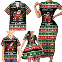 Santa Claus Drive A JEEP Family Matching Short Sleeve Bodycon Dress and Hawaiian Shirt Funny Xmas Holiday Patterns - Wonder Print Shop