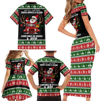 Santa Claus Drive A JEEP Family Matching Short Sleeve Bodycon Dress and Hawaiian Shirt Funny Xmas Holiday Patterns - Wonder Print Shop