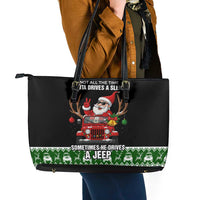 Santa Claus Drive A JEEP Leather Tote Bag Funny Xmas Holiday Patterns - Wonder Print Shop