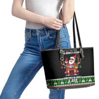 Santa Claus Drive A JEEP Leather Tote Bag Funny Xmas Holiday Patterns - Wonder Print Shop