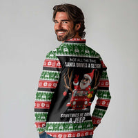 Santa Claus Drive A JEEP Long Sleeve Polo Shirt Funny Xmas Holiday Patterns - Wonder Print Shop