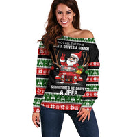 Santa Claus Drive A JEEP Off Shoulder Sweater Funny Xmas Holiday Patterns - Wonder Print Shop