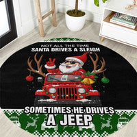 Santa Claus Drive A JEEP Round Carpet Funny Xmas Holiday Patterns - Wonder Print Shop