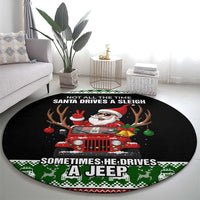 Santa Claus Drive A JEEP Round Carpet Funny Xmas Holiday Patterns - Wonder Print Shop