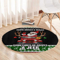Santa Claus Drive A JEEP Round Carpet Funny Xmas Holiday Patterns - Wonder Print Shop