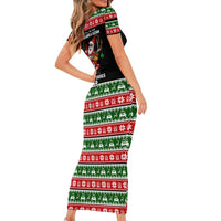 Santa Claus Drive A JEEP Short Sleeve Bodycon Dress Funny Xmas Holiday Patterns - Wonder Print Shop