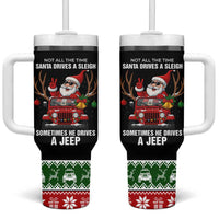 Santa Claus Drive A JEEP Tumbler With Handle Funny Xmas Holiday Patterns - Wonder Print Shop