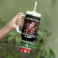 Santa Claus Drive A JEEP Tumbler With Handle Funny Xmas Holiday Patterns - Wonder Print Shop