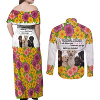 Labrador Retriever Personal Stalker Christmas Couples Matching Off Shoulder Maxi Dress and Long Sleeve Button Shirt Funny Xmas Holiday Patterns - Wonder Print Shop