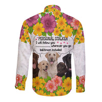 Labrador Retriever Personal Stalker Christmas Long Sleeve Button Shirt Funny Xmas Holiday Patterns - Wonder Print Shop