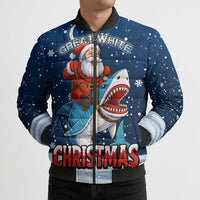Great White Christmas Shark Christmas Bomber Puffer Jacket Funny Xmas Holiday Patterns - Wonder Print Shop