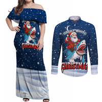 Great White Christmas Shark Christmas Couples Matching Off Shoulder Maxi Dress and Long Sleeve Button Shirt Funny Xmas Holiday Patterns - Wonder Print Shop