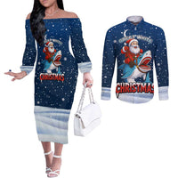 Great White Christmas Shark Christmas Couples Matching Off The Shoulder Long Sleeve Dress and Long Sleeve Button Shirt Funny Xmas Holiday Patterns - Wonder Print Shop