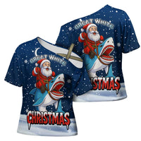 Great White Christmas Shark Christmas Cross Shoulder Shirt Funny Xmas Holiday Patterns - Wonder Print Shop