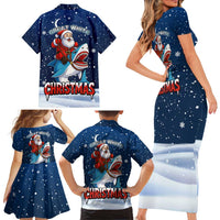 Great White Christmas Shark Christmas Family Matching Short Sleeve Bodycon Dress and Hawaiian Shirt Funny Xmas Holiday Patterns - Wonder Print Shop
