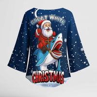 Great White Christmas Shark Christmas Kimono Sleeve Blouse Funny Xmas Holiday Patterns - Wonder Print Shop