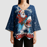 Great White Christmas Shark Christmas Kimono Sleeve Blouse Funny Xmas Holiday Patterns - Wonder Print Shop