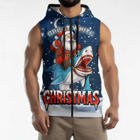 Great White Christmas Shark Christmas Sleeveless Zip Hoodie Funny Xmas Holiday Patterns - Wonder Print Shop