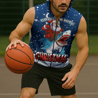 Great White Christmas Shark Christmas Sleeveless Zip Hoodie Funny Xmas Holiday Patterns - Wonder Print Shop