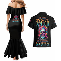 I'm Not A B I'm Just Honest Skull Roses Colorful Couples Matching Mermaid Dress and Hawaiian Shirt - Wonder Print Shop