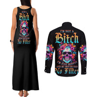 I'm Not A B I'm Just Honest Skull Roses Colorful Couples Matching Tank Maxi Dress and Long Sleeve Button Shirt - Wonder Print Shop