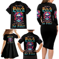 I'm Not A B I'm Just Honest Skull Roses Colorful Family Matching Long Sleeve Bodycon Dress and Hawaiian Shirt - Wonder Print Shop
