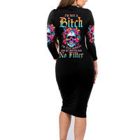 I'm Not A B I'm Just Honest Skull Roses Colorful Family Matching Long Sleeve Bodycon Dress and Hawaiian Shirt - Wonder Print Shop