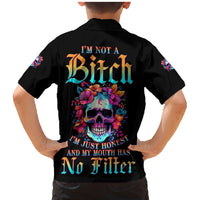 I'm Not A B I'm Just Honest Skull Roses Colorful Family Matching Mermaid Dress and Hawaiian Shirt - Wonder Print Shop